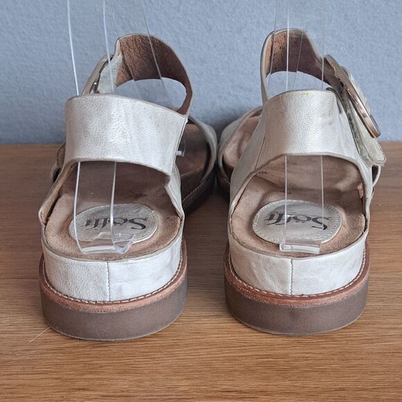 Sofft Bali Women 8 Silver Leather Slingback Open Toe Low Heel Sandals - Picture 4 of 12